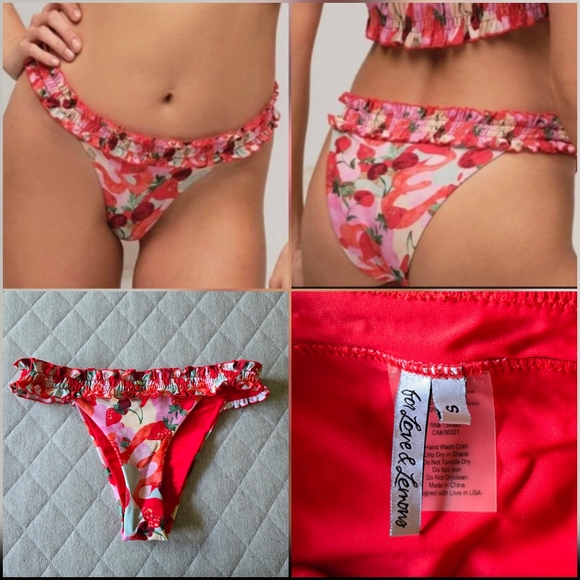 For Love And Lemons Other - For Love and Lemons Keely Bikini Bottoms Size Small Fruit Cherry Strawberry
